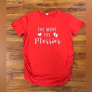The Belly Bundle SS Red Crewneck Maternity Blouse Merrier Heart Baby Footprints